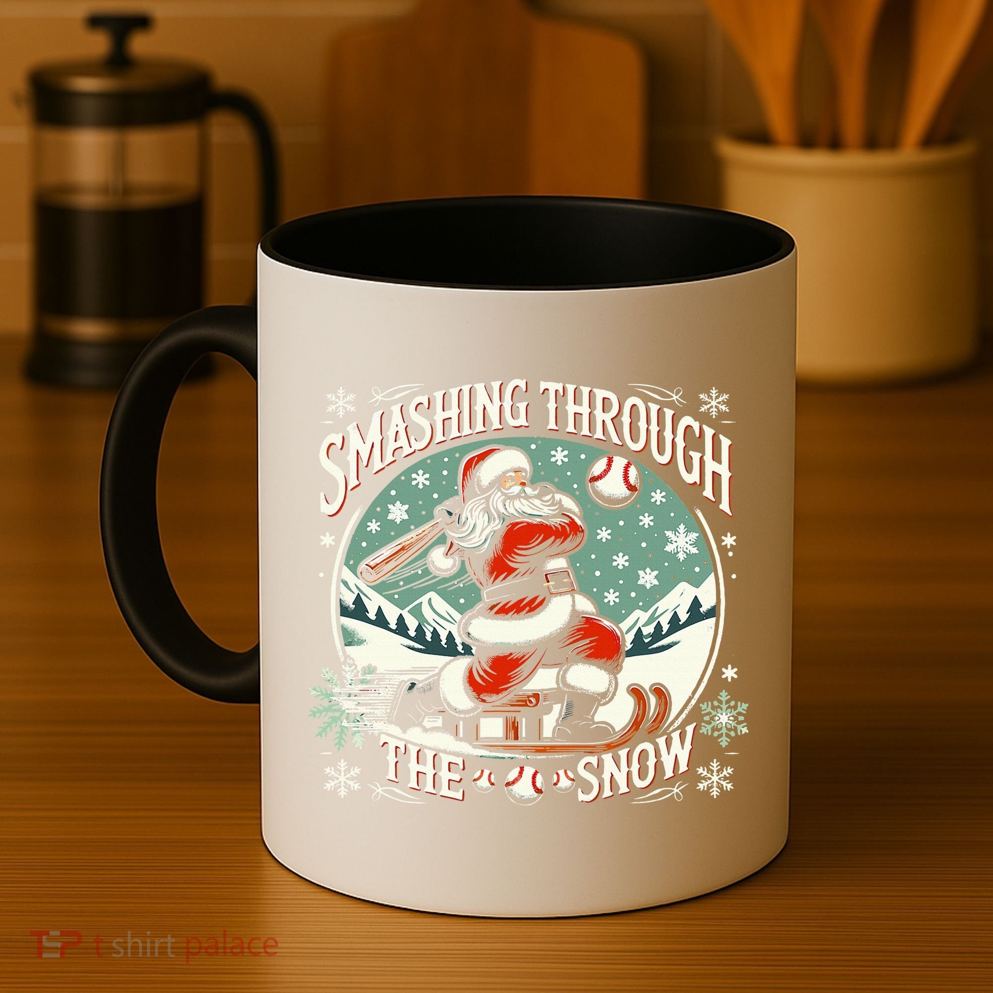 Baseball Player Christmas Santa Smashing Through The Snow  Coffee Mug