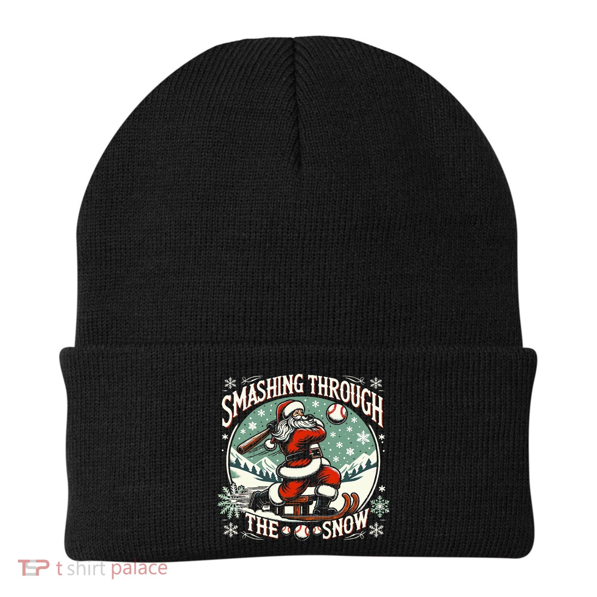 Baseball Player Christmas Santa Smashing Through The Snow  Beanie