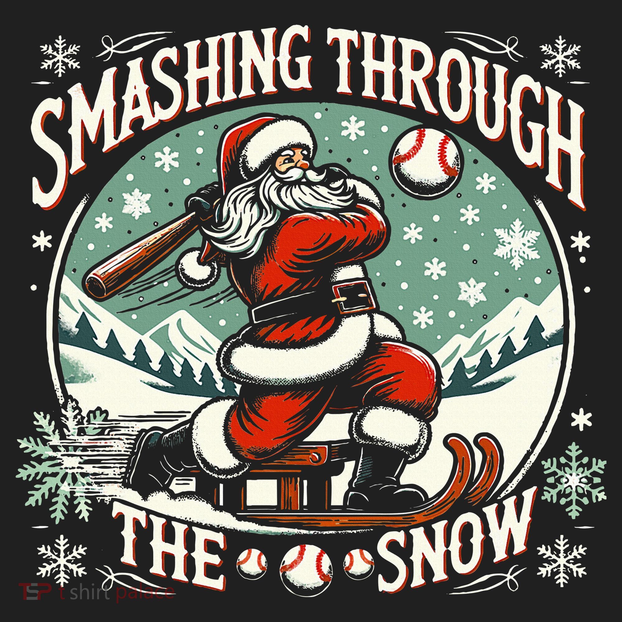 Baseball Player Christmas Santa Smashing Through The Snow  Beanie