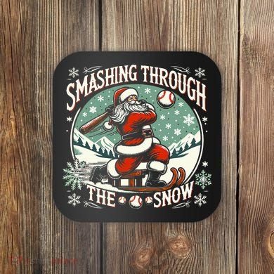 Baseball Player Christmas Santa Smashing Through The Snow  Coaster