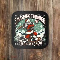 Baseball Player Christmas Santa Smashing Through The Snow  Coaster thumb 0