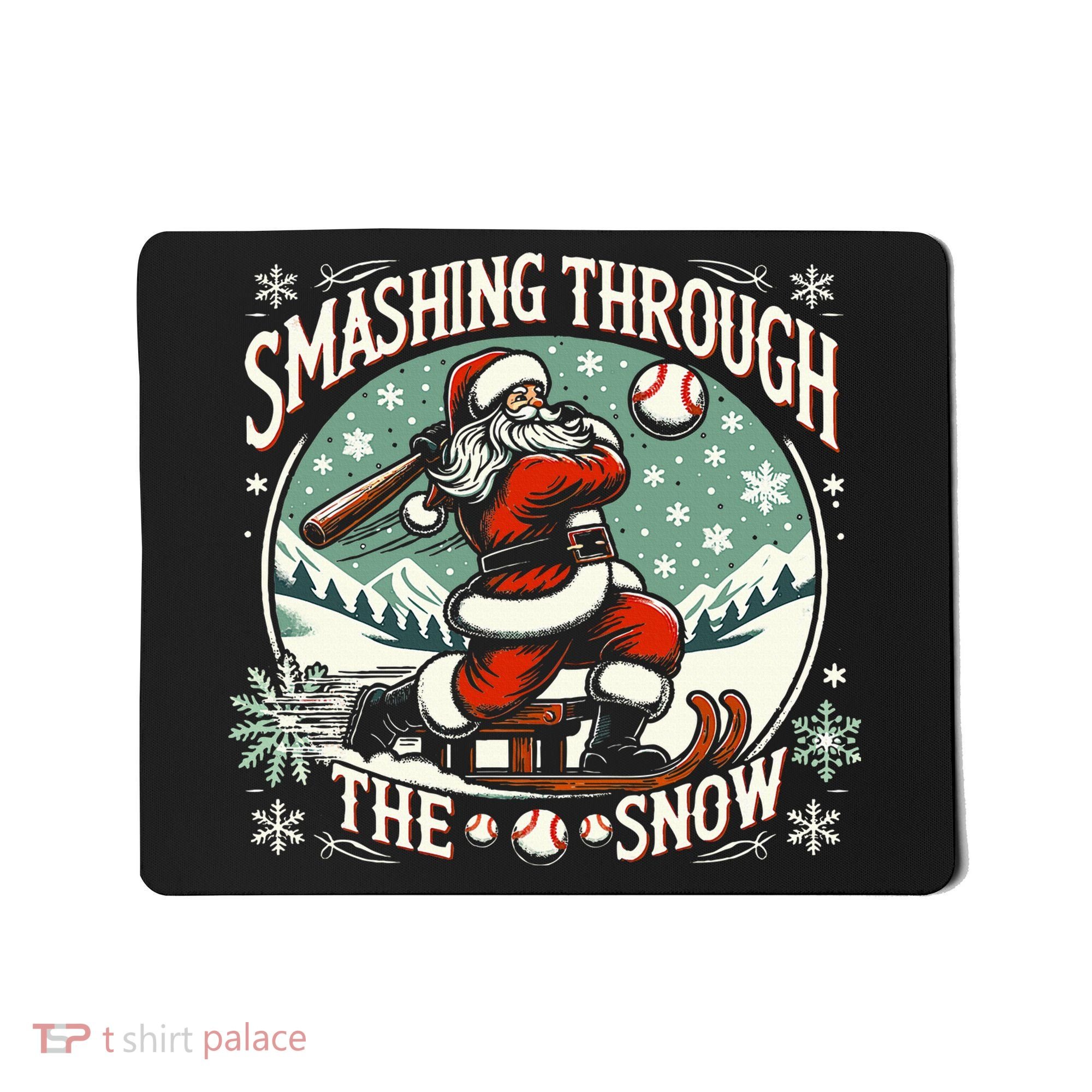 Baseball Player Christmas Santa Smashing Through The Snow  Mousepad