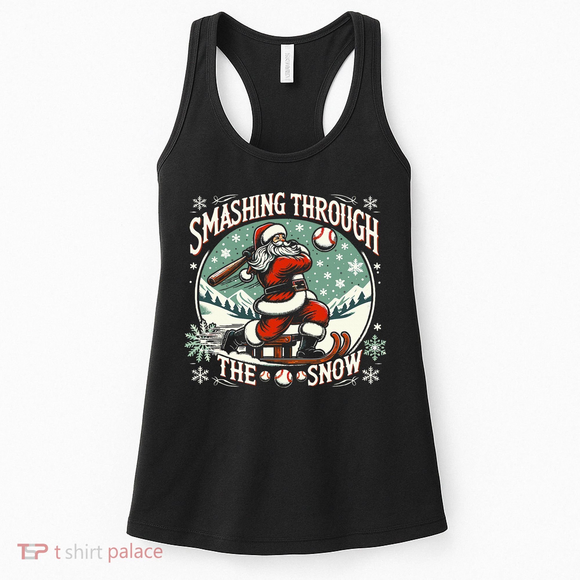 Baseball Player Christmas Santa Smashing Through The Snow  Women's Tank Top