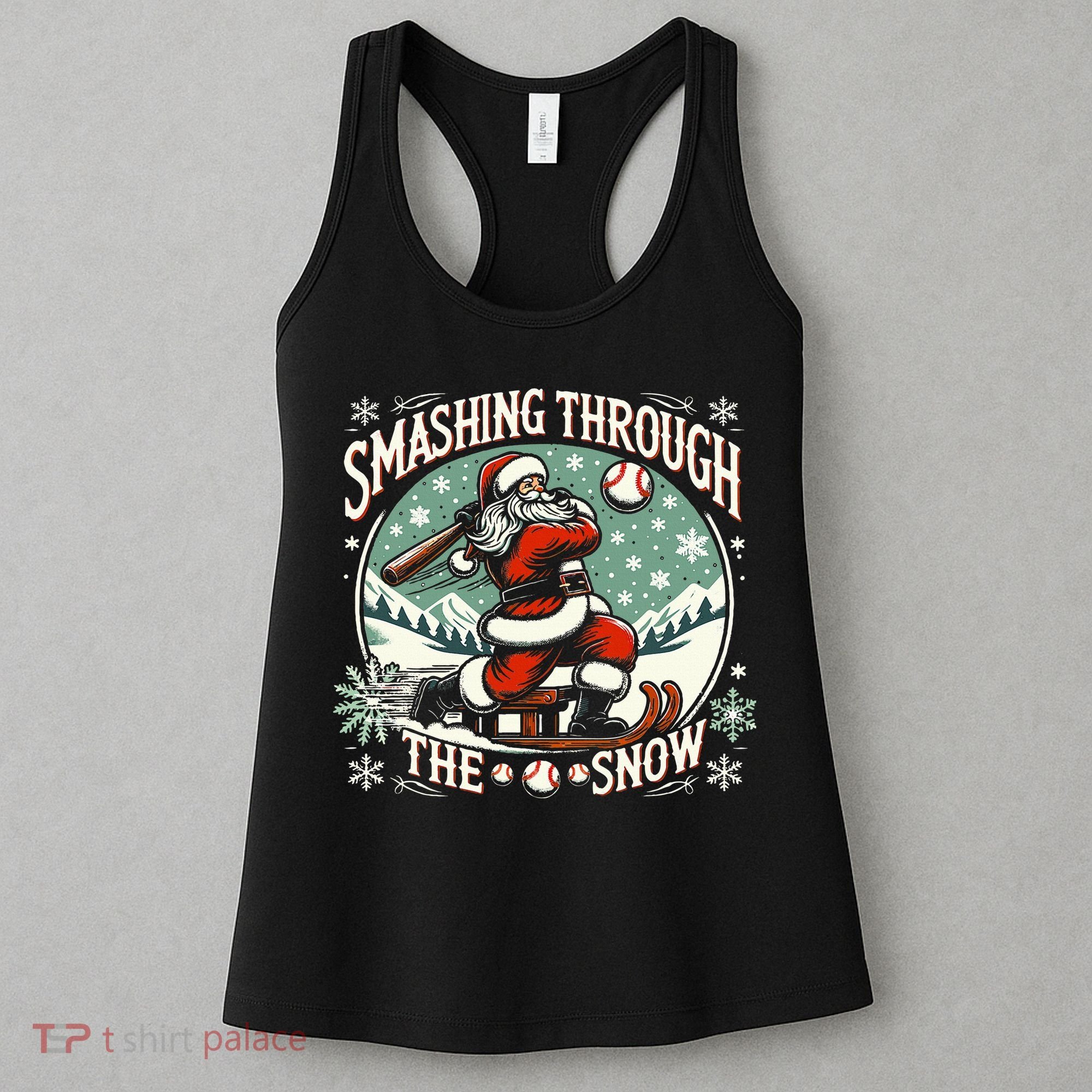 Baseball Player Christmas Santa Smashing Through The Snow  Women's Tank Top