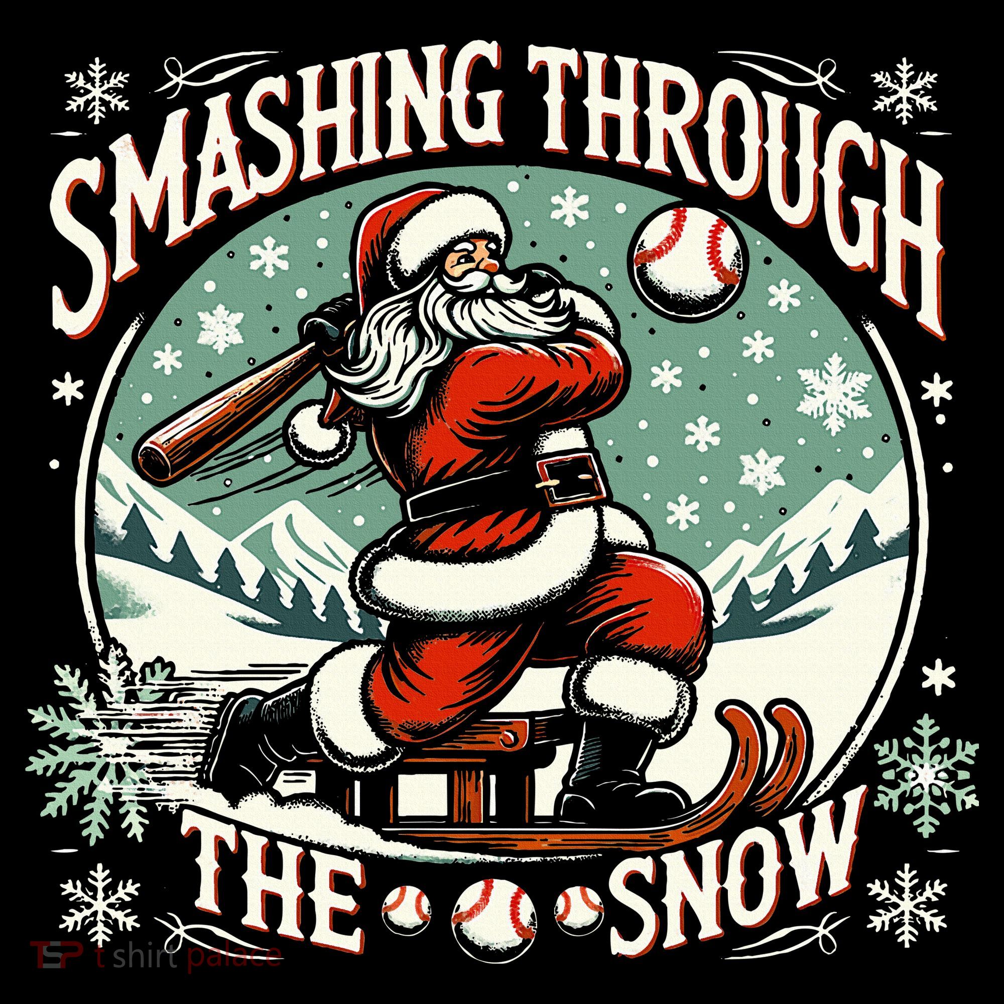 Baseball Player Christmas Santa Smashing Through The Snow  Women's Tank Top