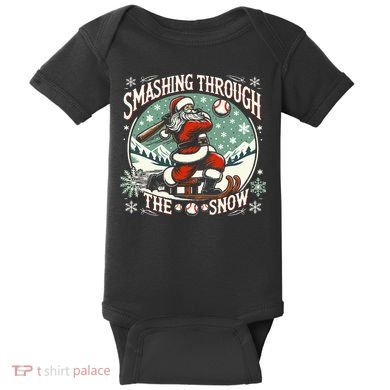 Baseball Player Christmas Santa Smashing Through The Snow  Baby Bodysuit