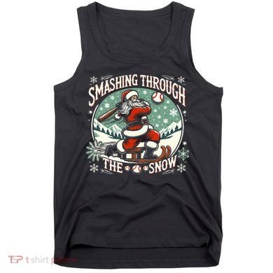Baseball Player Christmas Santa Smashing Through The Snow  Tank Top