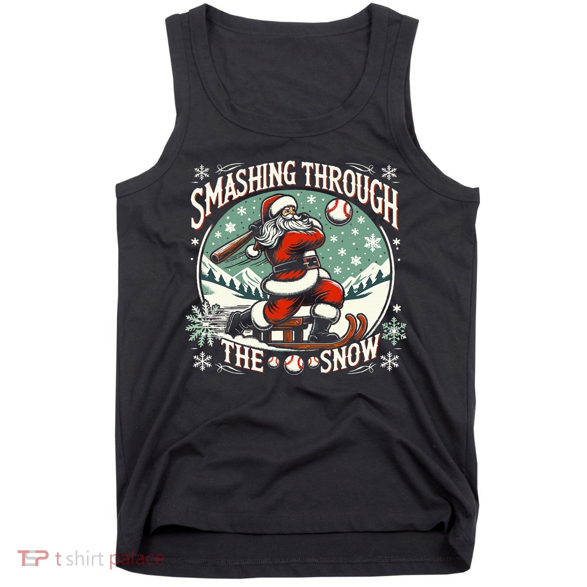 Baseball Player Christmas Santa Smashing Through The Snow  Tank Top