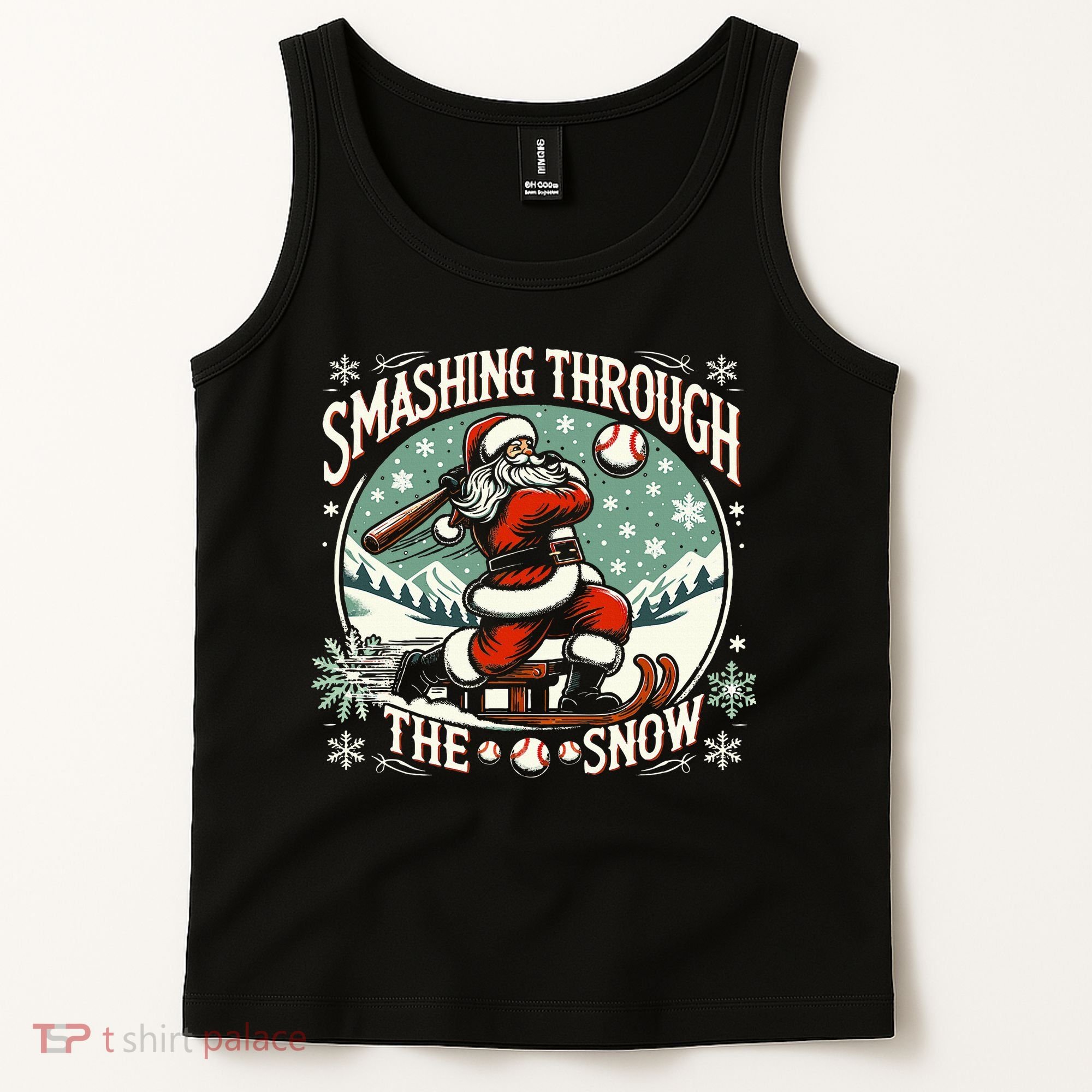 Baseball Player Christmas Santa Smashing Through The Snow  Tank Top