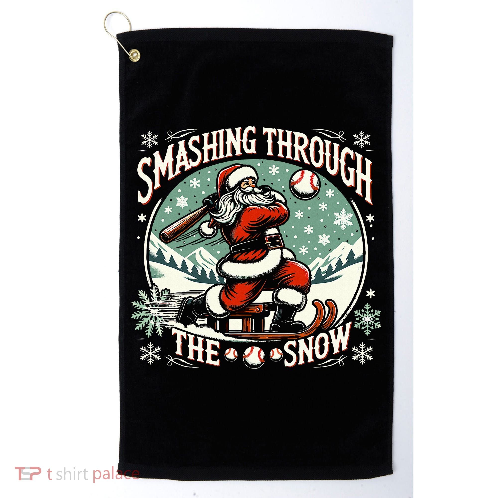 Baseball Player Christmas Santa Smashing Through The Snow  Golf Towel