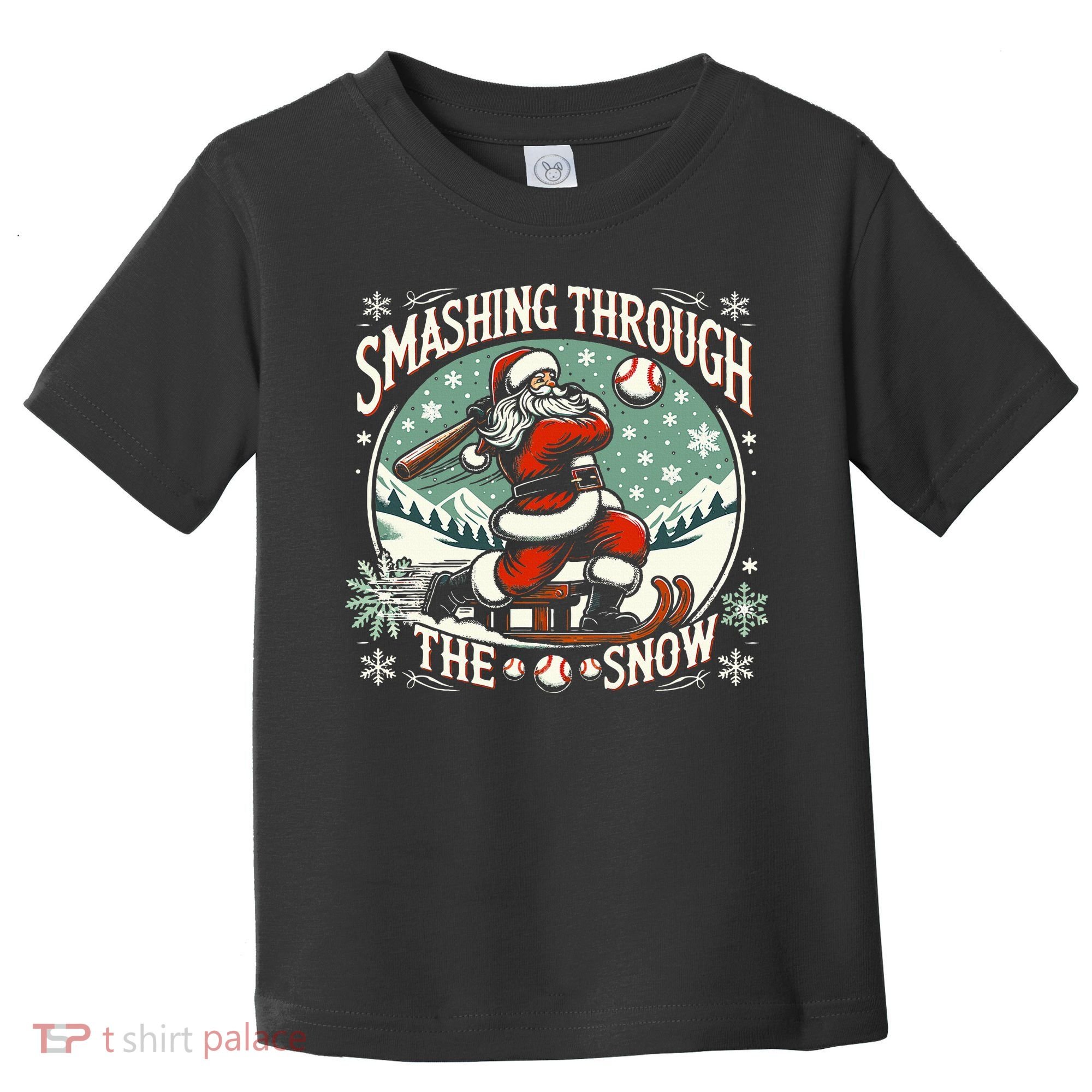 Baseball Player Christmas Santa Smashing Through The Snow  Toddler T-Shirt