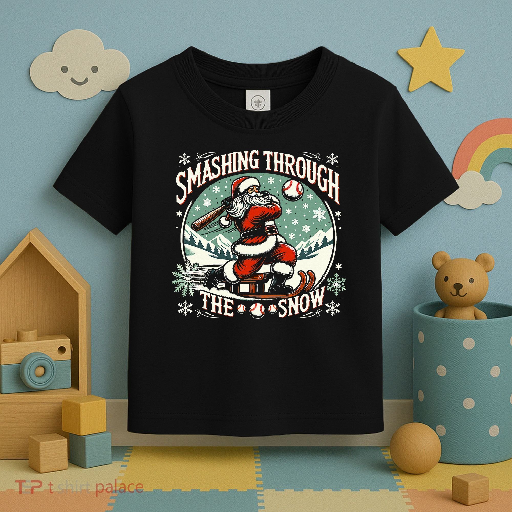 Baseball Player Christmas Santa Smashing Through The Snow  Toddler T-Shirt