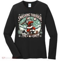 Baseball Player Christmas Santa Smashing Through The Snow  Women's Long Sleeve Shirt thumb 0