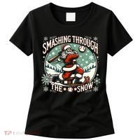 Baseball Player Christmas Santa Smashing Through The Snow  Women's T-Shirt thumb 0