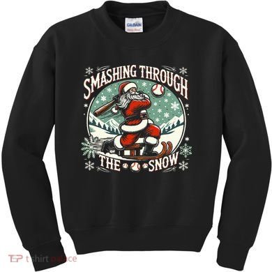 Baseball Player Christmas Santa Smashing Through The Snow  Kids Sweatshirt