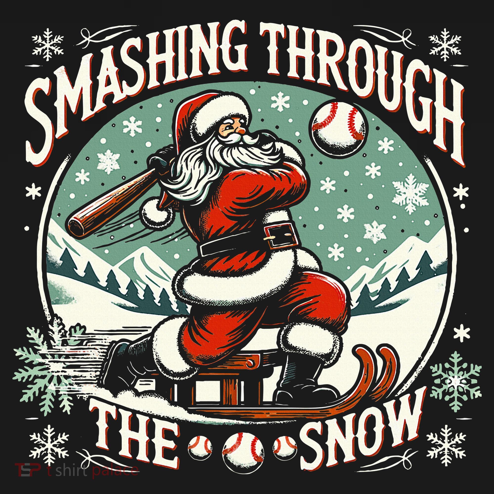 Baseball Player Christmas Santa Smashing Through The Snow  Kids Sweatshirt