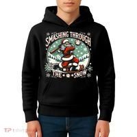 Baseball Player Christmas Santa Smashing Through The Snow  Kids Hoodie thumb 4