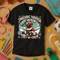 Baseball Player Christmas Santa Smashing Through The Snow  Kids T-Shirt thumb 3