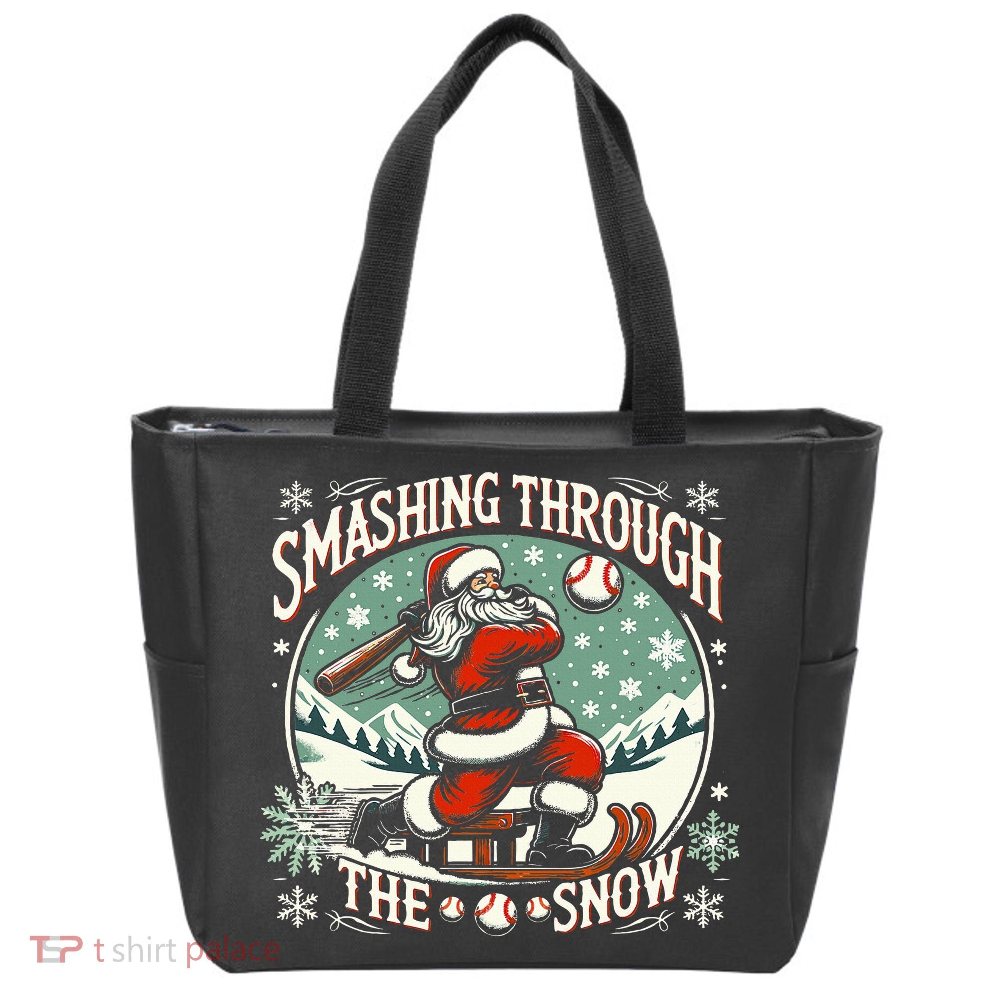 Baseball Player Christmas Santa Smashing Through The Snow  Tote Bag