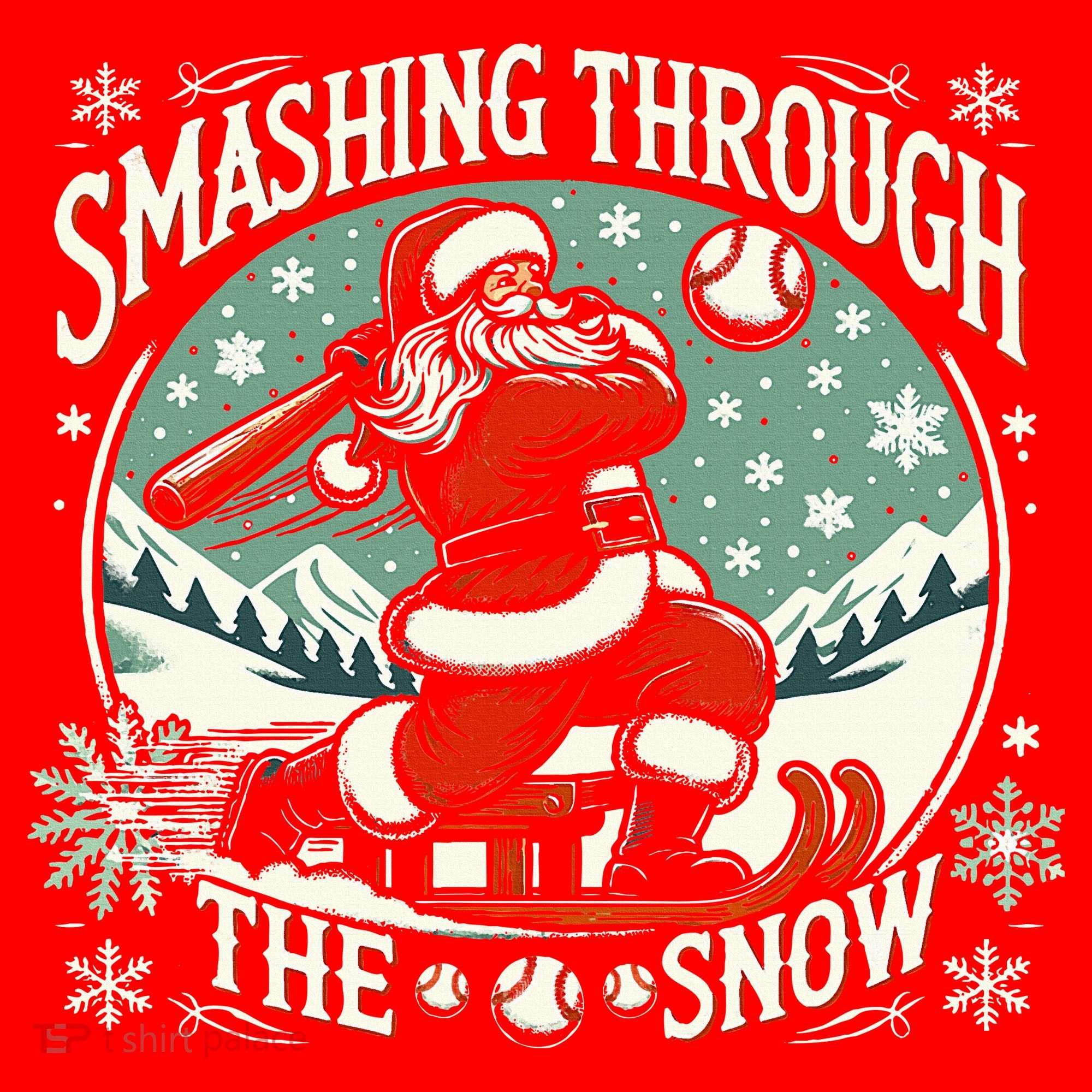 Baseball Player Christmas Santa Smashing Through The Snow  Santa Hat