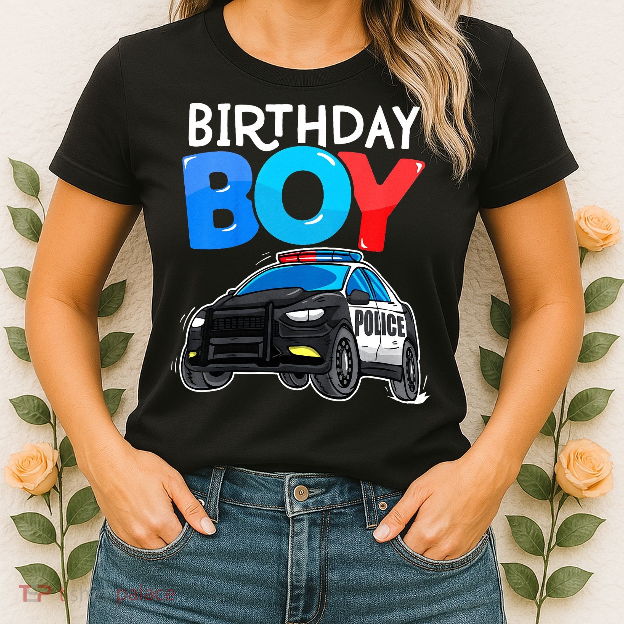 Birthday Police Car Policeman Theme Birthday Women's T-Shirt