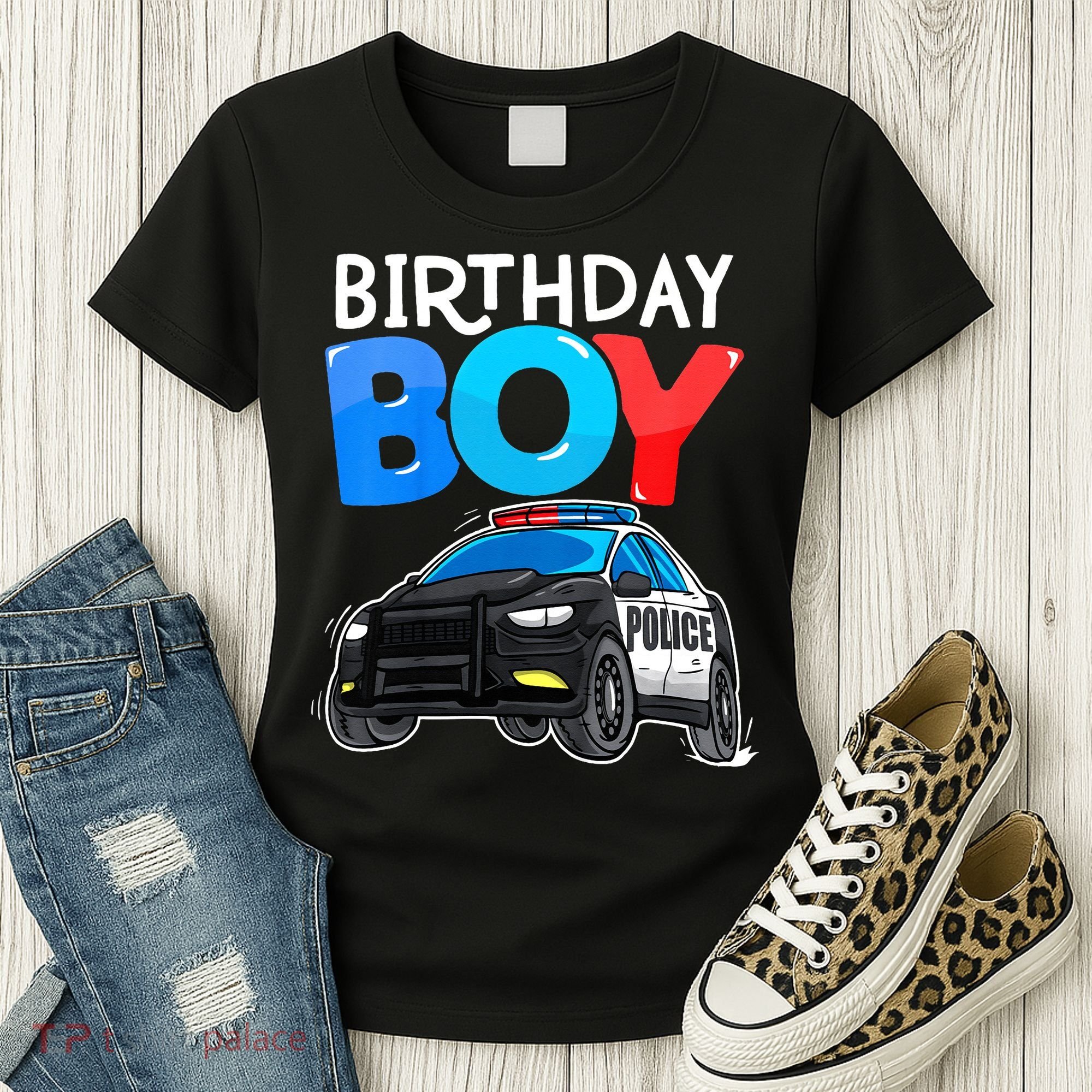 Birthday Police Car Policeman Theme Birthday Women's T-Shirt