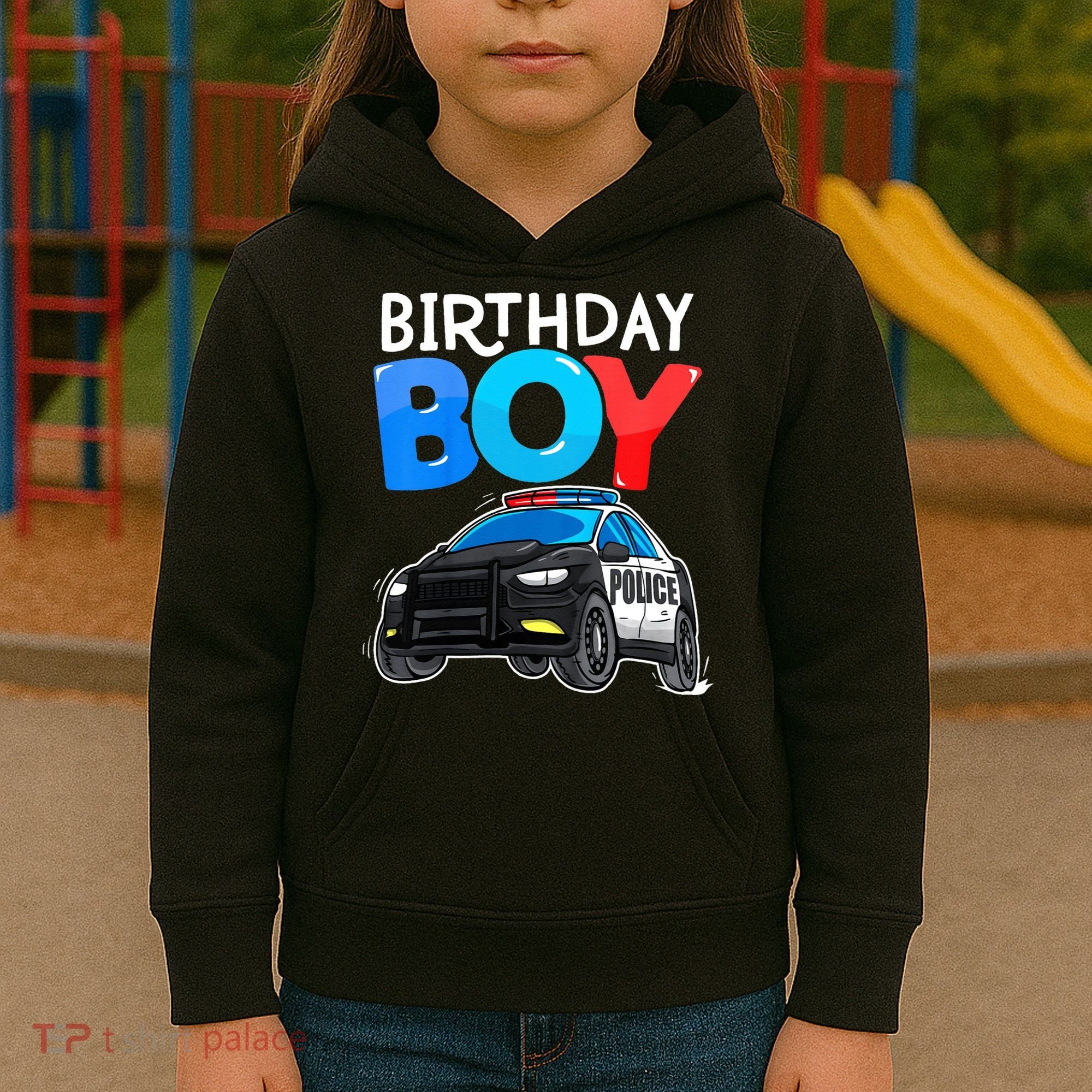 Birthday Police Car Policeman Theme Birthday Kids Hoodie