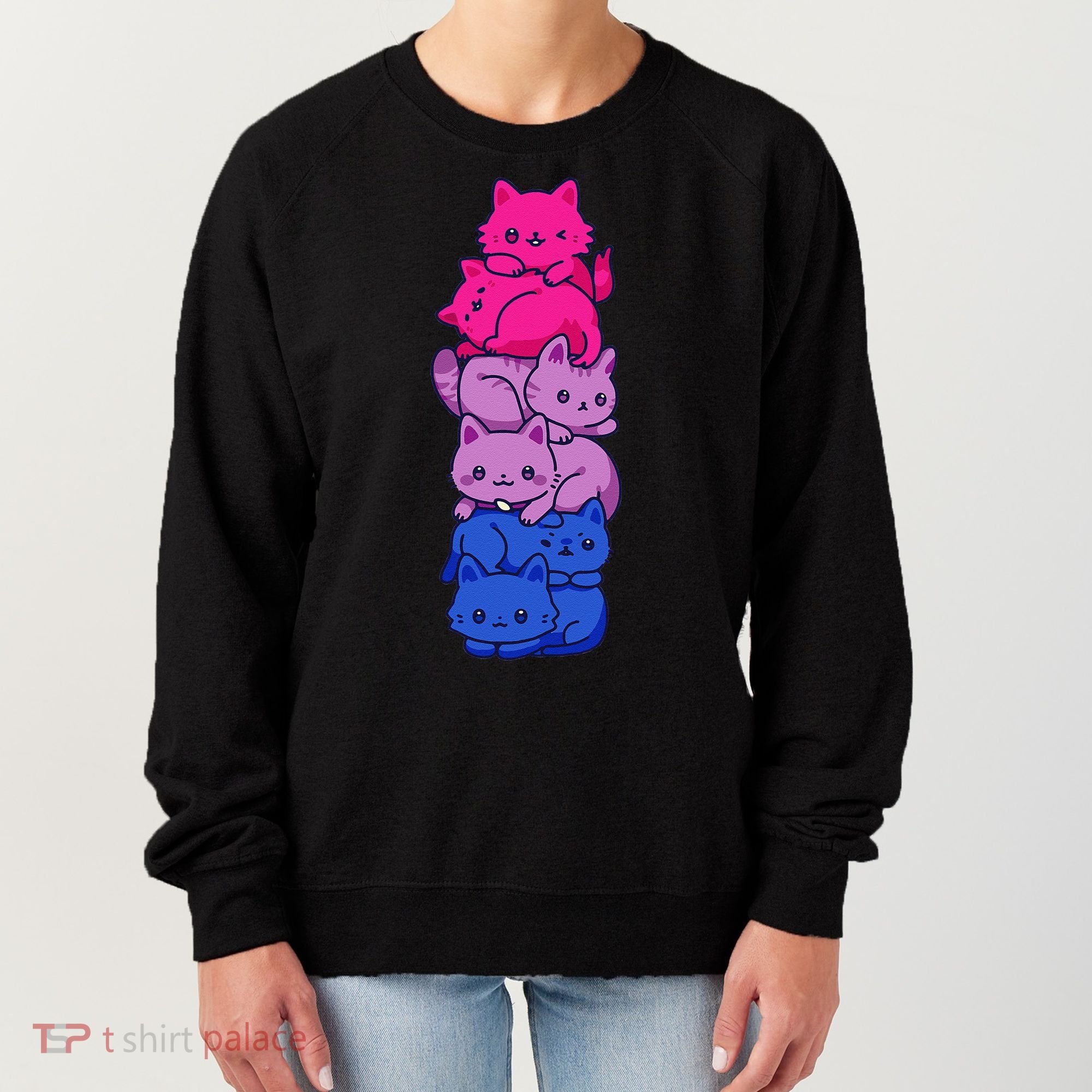 Bi Pride Cat LGBT Bisexual Flag Cute Kawaii Cats Pile Gift Women's Sweatshirt