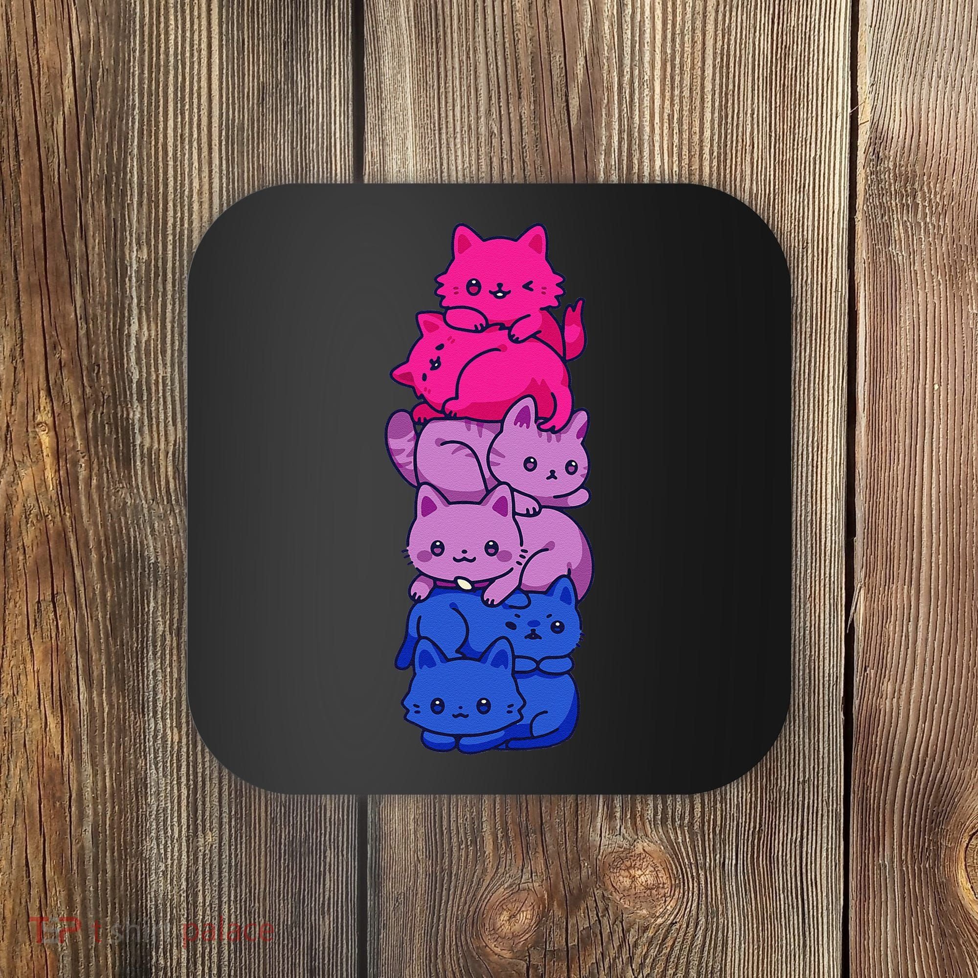 Bi Pride Cat LGBT Bisexual Flag Cute Kawaii Cats Pile Gift Coaster