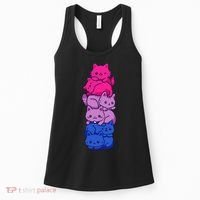 Bi Pride Cat LGBT Bisexual Flag Cute Kawaii Cats Pile Gift Women's Tank Top thumb 0