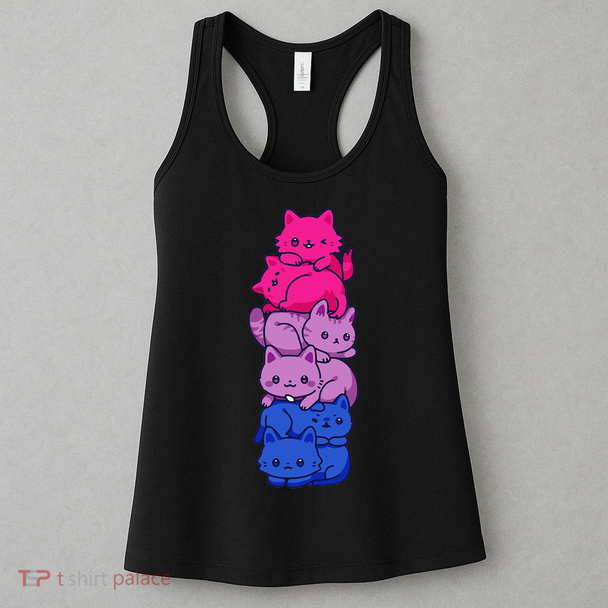 Bi Pride Cat LGBT Bisexual Flag Cute Kawaii Cats Pile Gift Women's Tank Top