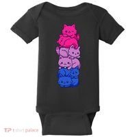Bi Pride Cat LGBT Bisexual Flag Cute Kawaii Cats Pile Gift Baby Bodysuit thumb 0