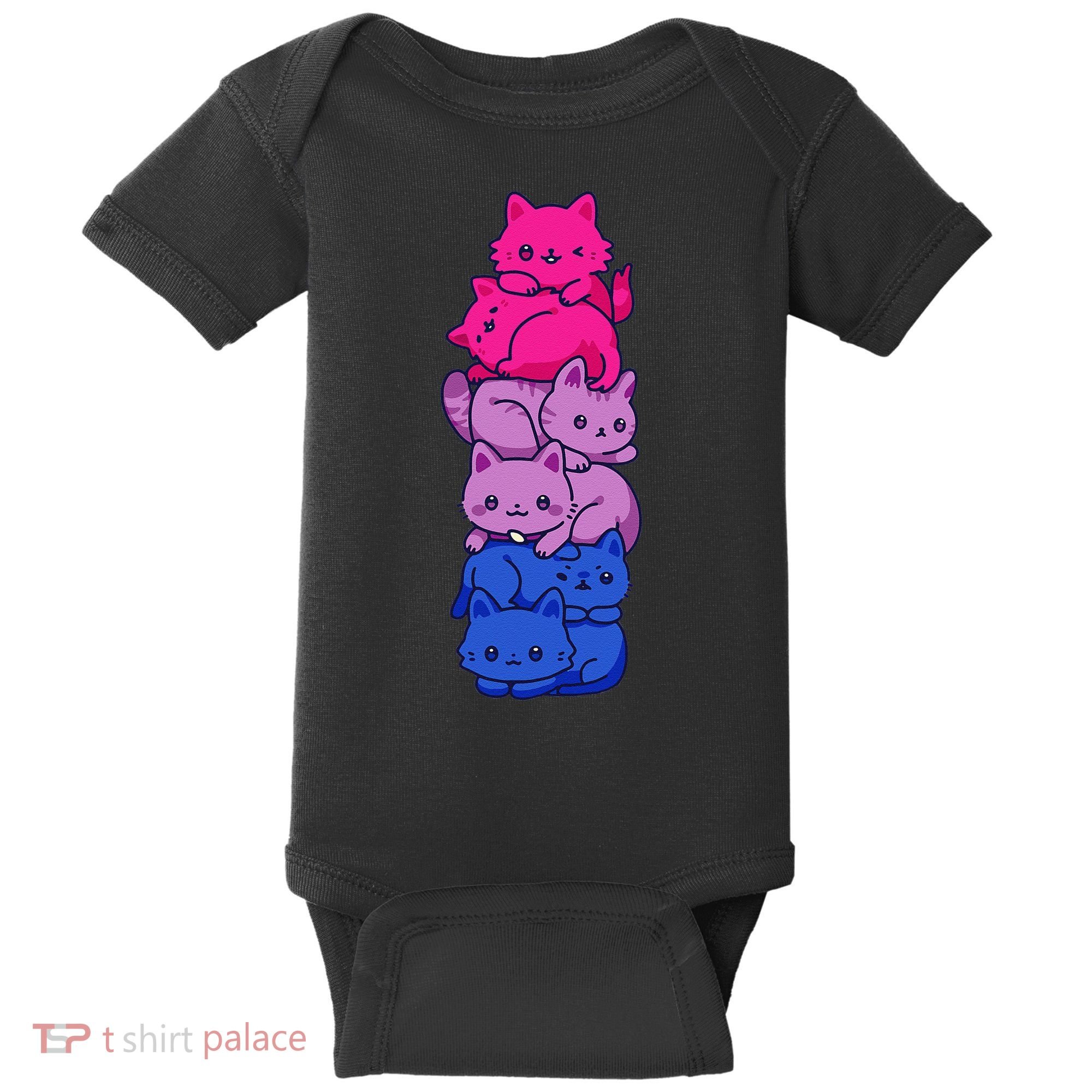 Bi Pride Cat LGBT Bisexual Flag Cute Kawaii Cats Pile Gift Baby Bodysuit