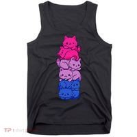 Bi Pride Cat LGBT Bisexual Flag Cute Kawaii Cats Pile Gift Tank Top thumb 0