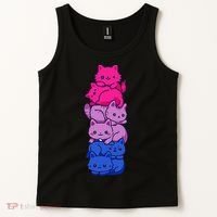 Bi Pride Cat LGBT Bisexual Flag Cute Kawaii Cats Pile Gift Tank Top thumb 2