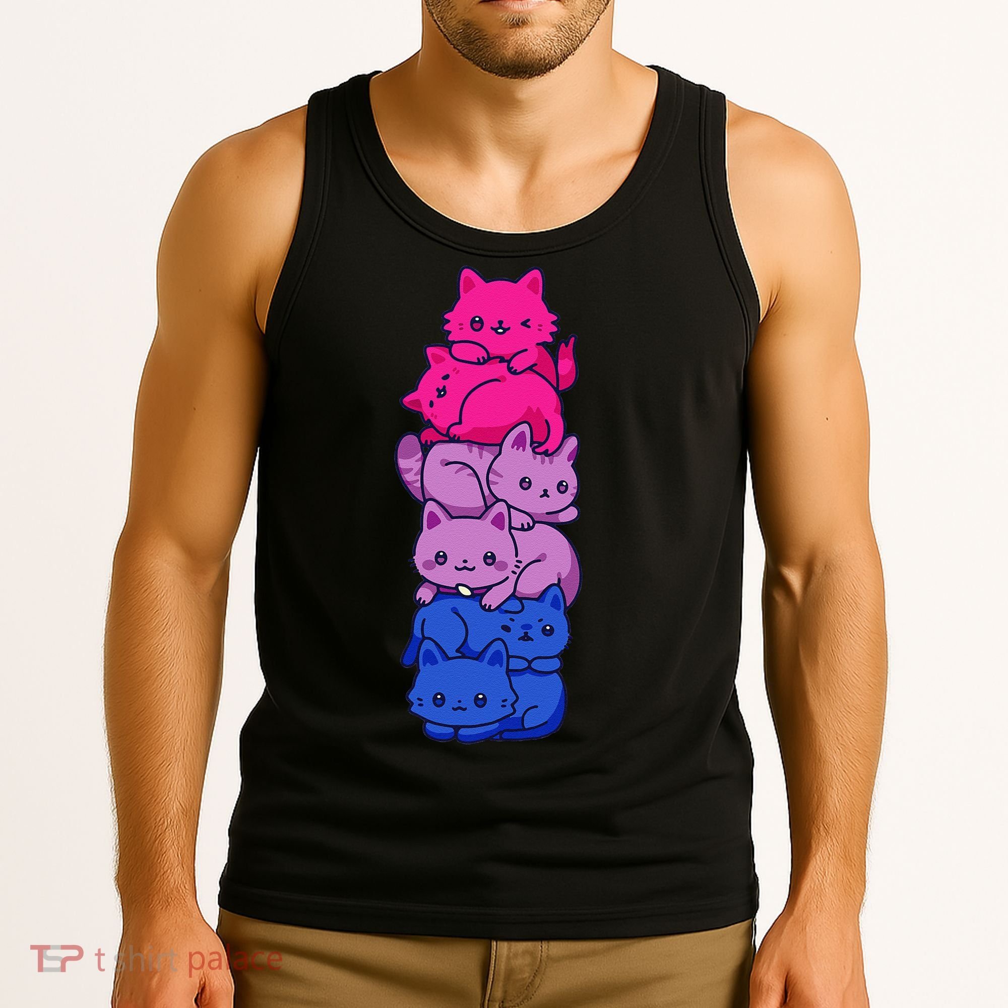 Bi Pride Cat LGBT Bisexual Flag Cute Kawaii Cats Pile Gift Tank Top