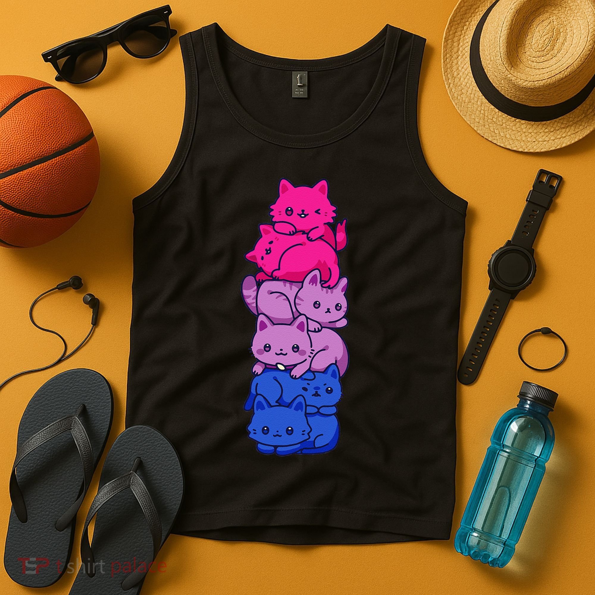Bi Pride Cat LGBT Bisexual Flag Cute Kawaii Cats Pile Gift Tank Top
