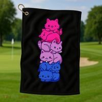 Bi Pride Cat LGBT Bisexual Flag Cute Kawaii Cats Pile Gift Golf Towel thumb 1