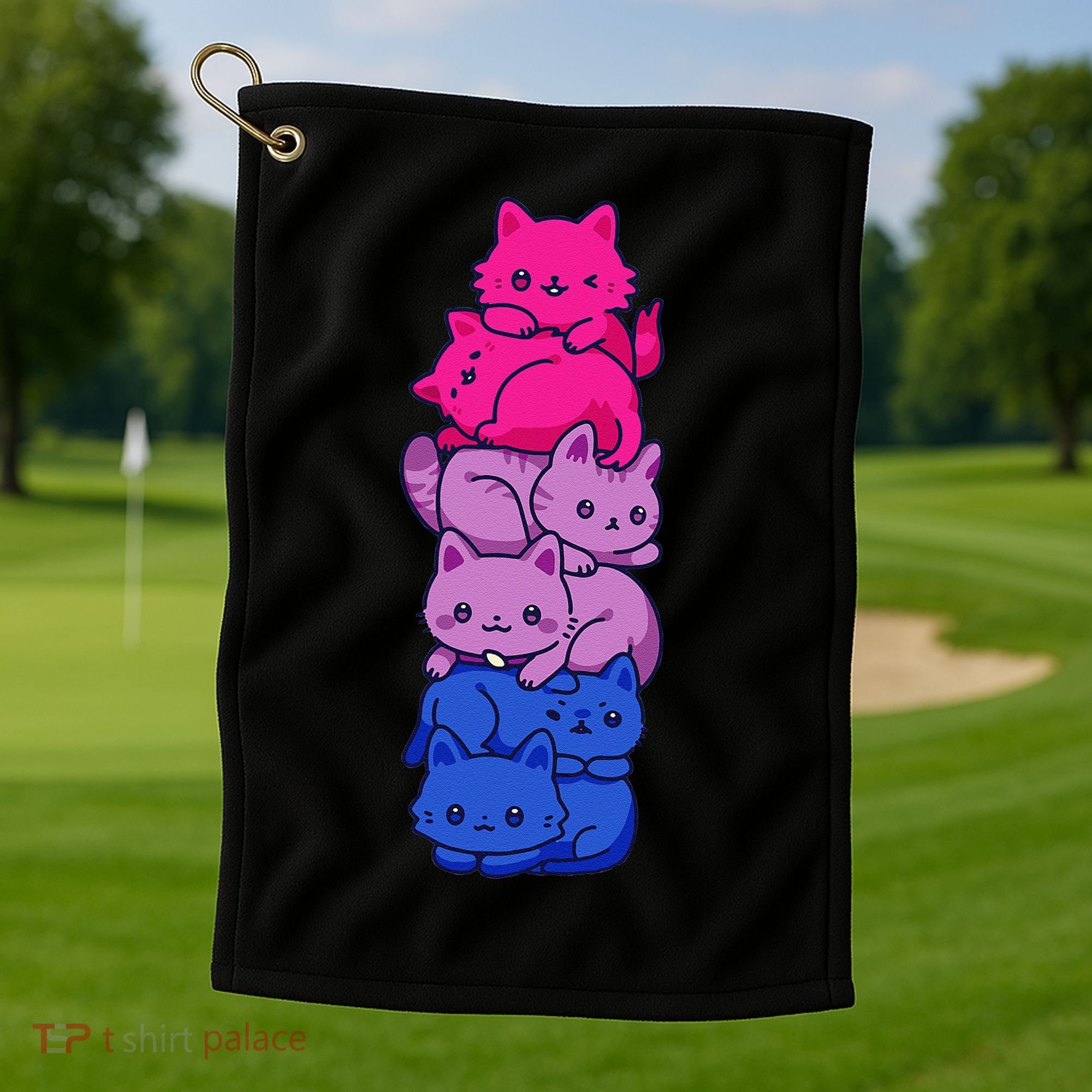 Bi Pride Cat LGBT Bisexual Flag Cute Kawaii Cats Pile Gift Golf Towel