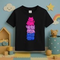 Bi Pride Cat LGBT Bisexual Flag Cute Kawaii Cats Pile Gift Toddler T-Shirt thumb 3