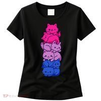 Bi Pride Cat LGBT Bisexual Flag Cute Kawaii Cats Pile Gift Women's T-Shirt thumb 0