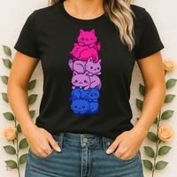 Bi Pride Cat LGBT Bisexual Flag Cute Kawaii Cats Pile Gift Women's T-Shirt thumb 2