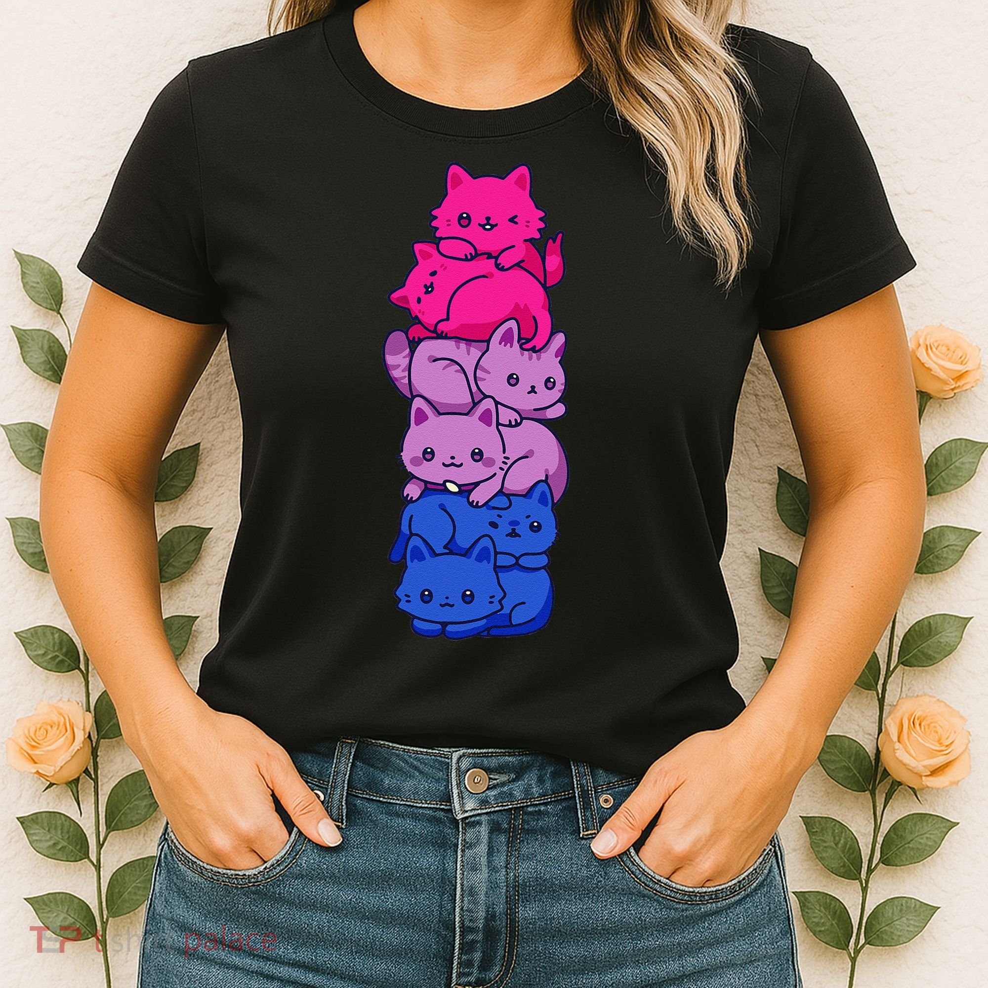 Bi Pride Cat LGBT Bisexual Flag Cute Kawaii Cats Pile Gift Women's T-Shirt
