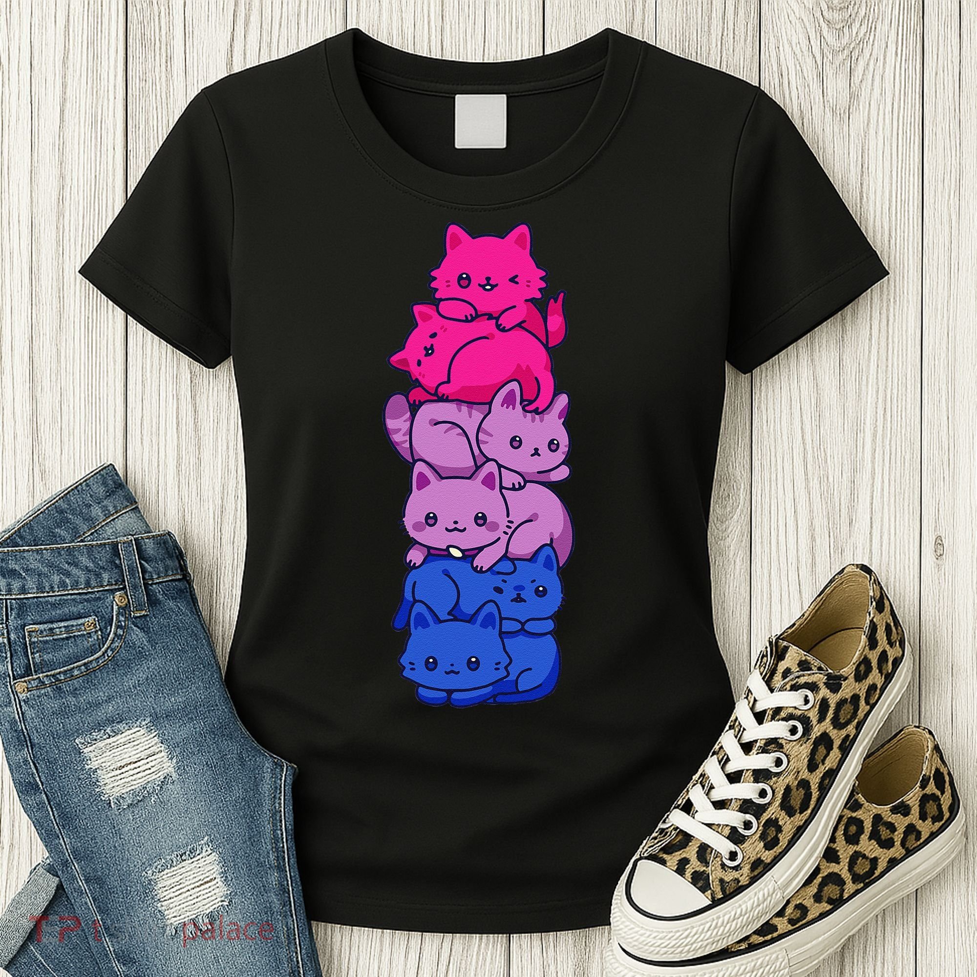 Bi Pride Cat LGBT Bisexual Flag Cute Kawaii Cats Pile Gift Women's T-Shirt