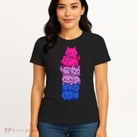 Bi Pride Cat LGBT Bisexual Flag Cute Kawaii Cats Pile Gift Women's T-Shirt thumb 4