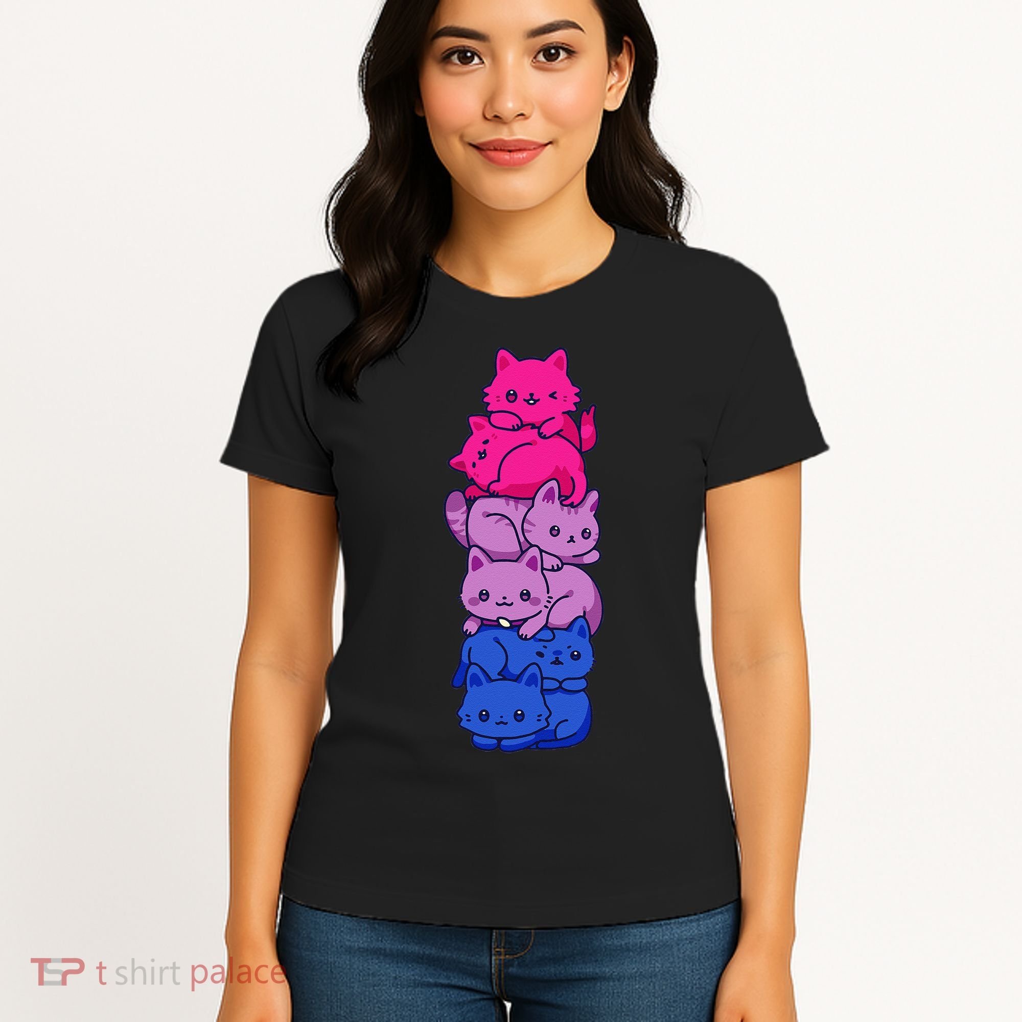 Bi Pride Cat LGBT Bisexual Flag Cute Kawaii Cats Pile Gift Women's T-Shirt