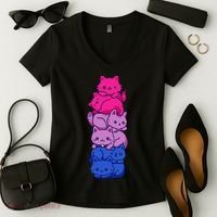 Bi Pride Cat LGBT Bisexual Flag Cute Kawaii Cats Pile Gift Women's V-Neck T-Shirt thumb 2