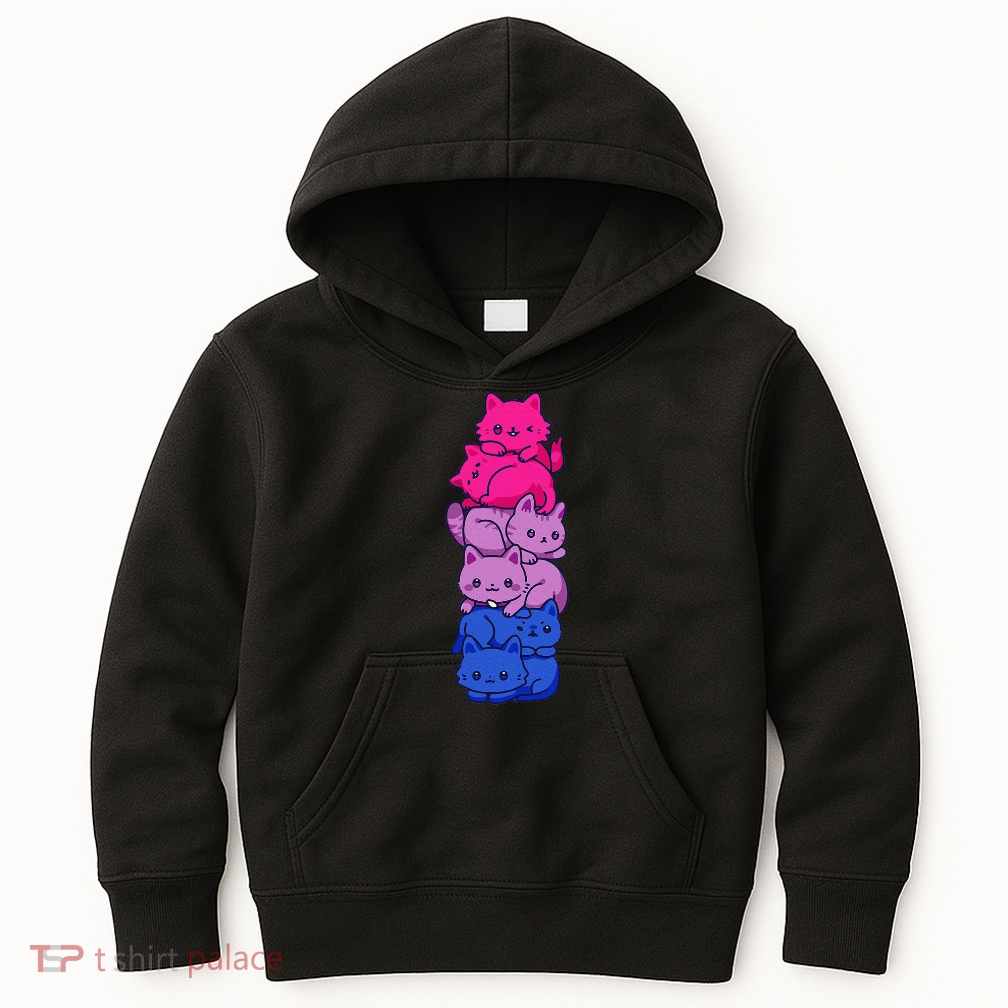 Bi Pride Cat LGBT Bisexual Flag Cute Kawaii Cats Pile Gift Kids Hoodie