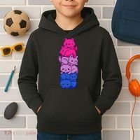 Bi Pride Cat LGBT Bisexual Flag Cute Kawaii Cats Pile Gift Kids Hoodie thumb 2