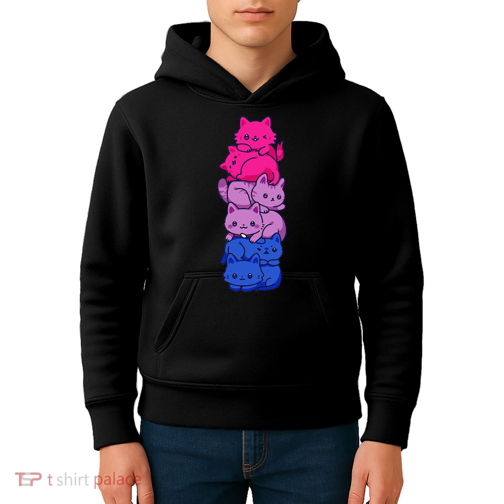 Bi Pride Cat LGBT Bisexual Flag Cute Kawaii Cats Pile Gift Kids Hoodie